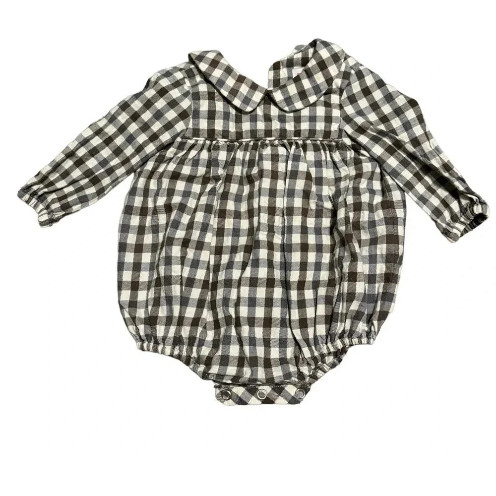 🖤✨ Sophie & Lucas Black Gingham Bubble Romper Newborn Long Sleeve One Piece ✨🖤
